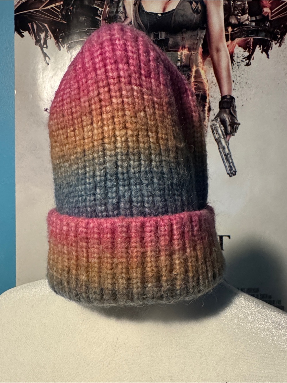 Source Unknown Pink, Gold, Blue Gradient Knit Beanie